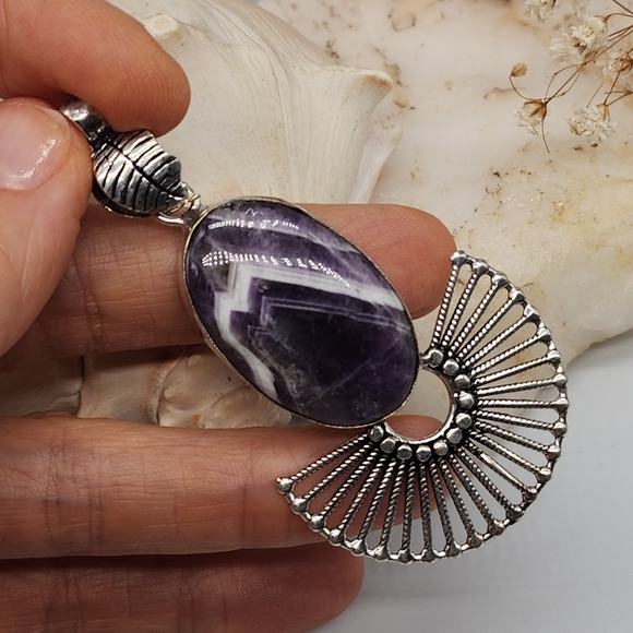 Natural Large Amethyst Stone Silver 925 Pendant - Picture 6 of 9
